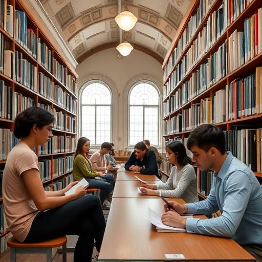 Studenti italiani che studiano in una biblioteca universitaria