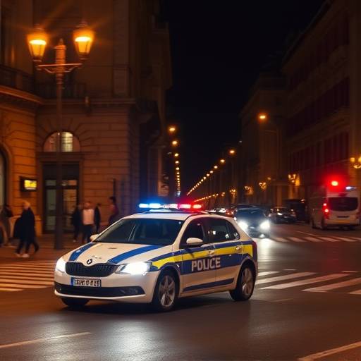 Un'auto della polizia che pattuglia le strade di Milano di notte